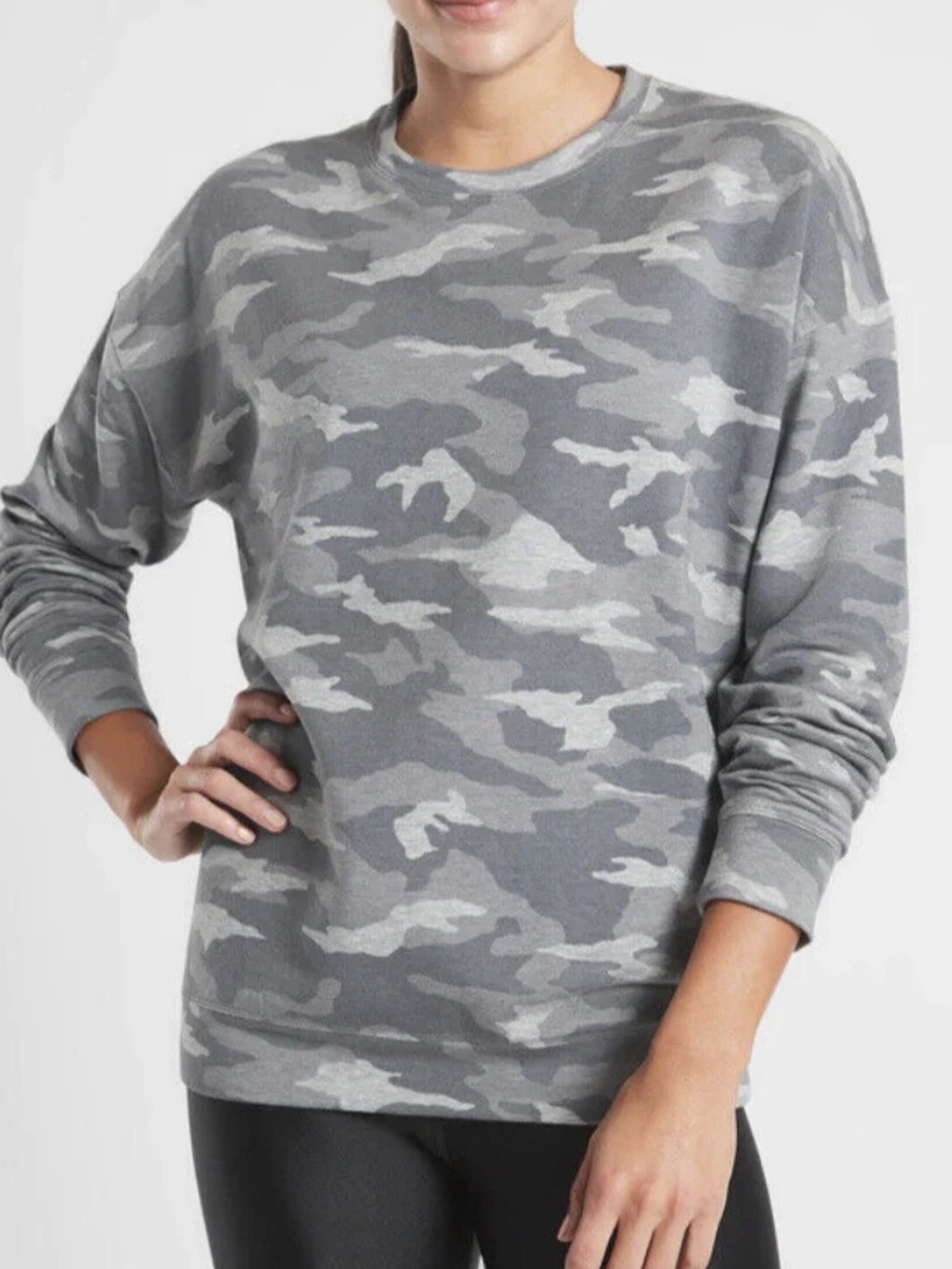 Athleta Women's Studio to Street Sweatshirt MT Gray Camo Pullover